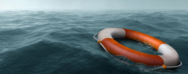 Life preserver in foggy waters - small sign of help